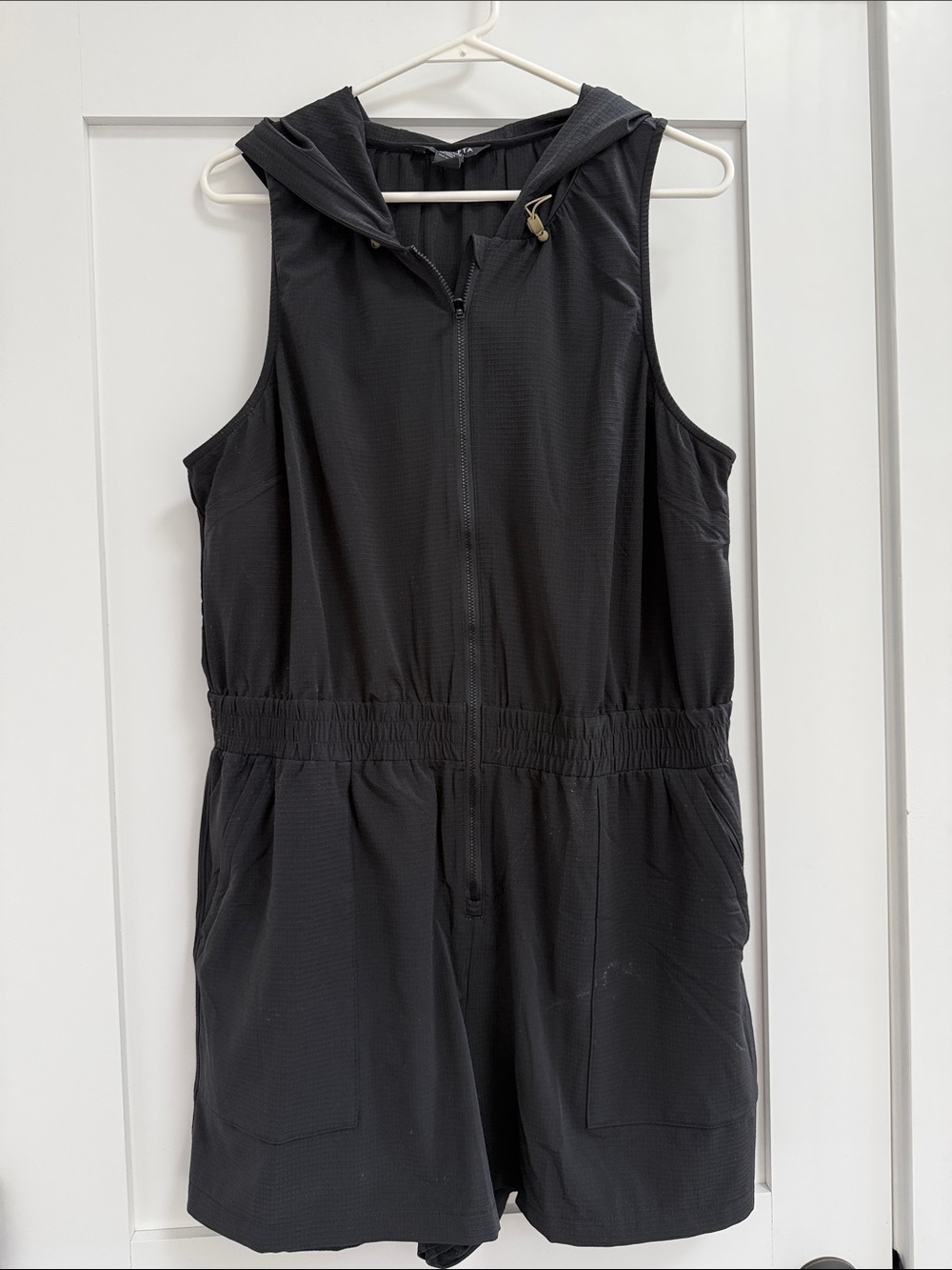 Athleta Black Sleeveless Hooded Romper